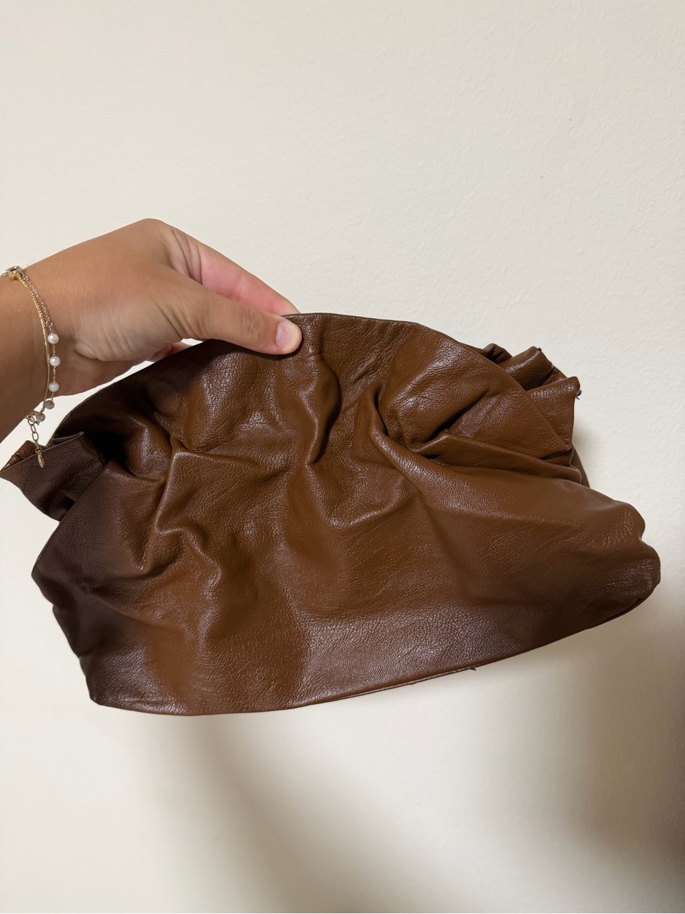 Anthropologie Brown Ruched Leather Clutch